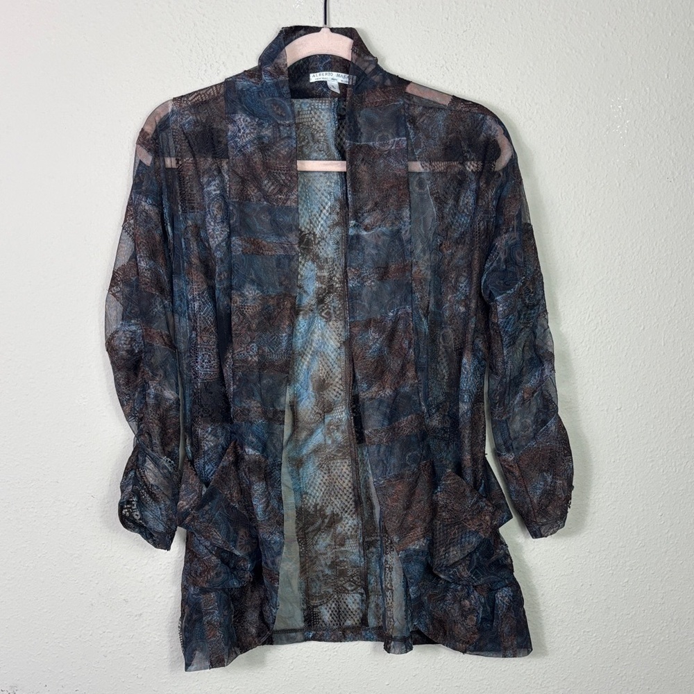 Alberto Makali Textured Open Jacket with pockets Blue Brown Made in the US sz L
